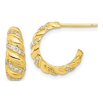 Gold-Plated Sterling Silver 15mm CZ Twisted Hoop Earrings
