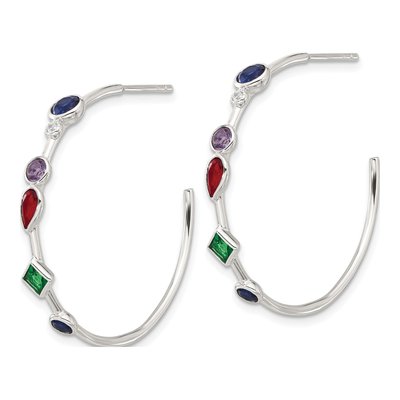 Sterling Silver 31mm CZ Multi-Color Hoop Earrings – view 3