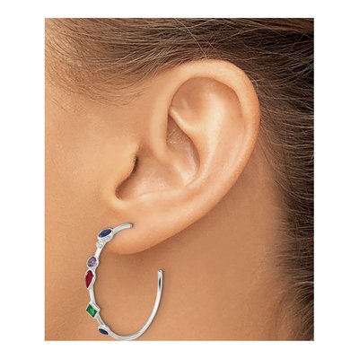 Sterling Silver 31mm CZ Multi-Color Hoop Earrings – view 4