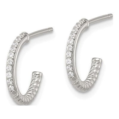 Sterling Silver 12mm CZ Twisted C- Hoop Earrings – view 3