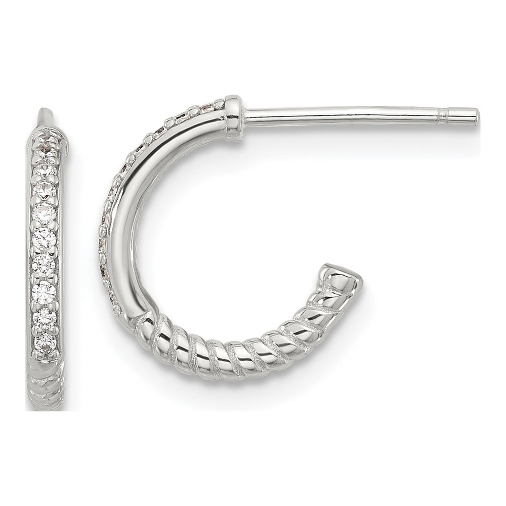 Sterling Silver 12mm CZ Twisted C- Hoop Earrings
