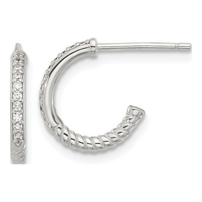 Sterling Silver 12mm CZ Twisted C- Hoop Earrings