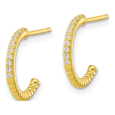 Gold-Plated Sterling Silver 12mm CZ J- Hoop Earrings – view 3