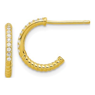 Gold-Plated Sterling Silver 12mm CZ J- Hoop Earrings