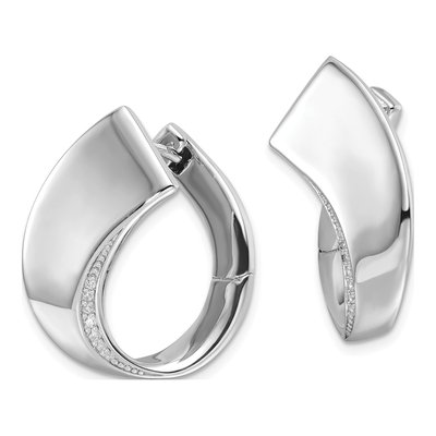 Sterling Silver 25mm CZ Fancy Huggie Hoop Earrings – view 3