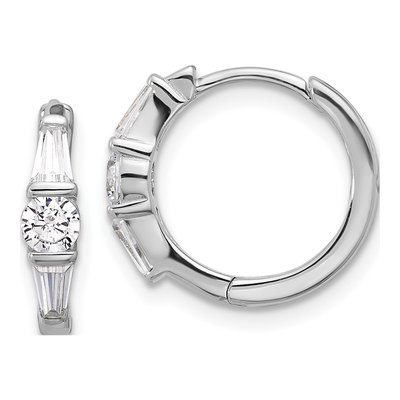 Sterling Silver 17mm CZ Huggie Hoop Earrings