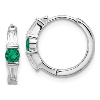 Sterling Silver 17mm CZ Huggie Hoop Earrings