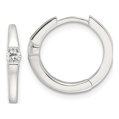 Sterling Silver 15mm CZ Huggie Hoop Earrings