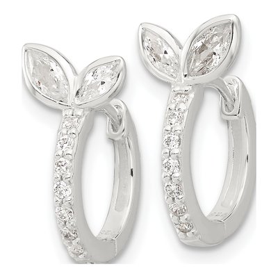 Sterling Silver 15mm CZ Leaf Huggie Hoop Earrings – view 3