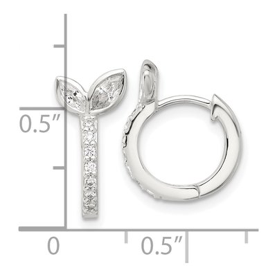 Sterling Silver 15mm CZ Leaf Huggie Hoop Earrings – view 5
