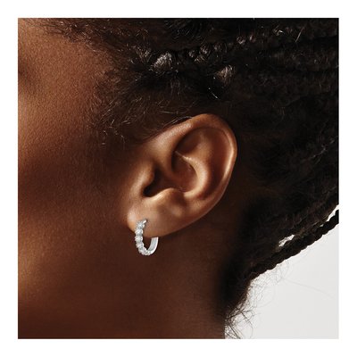 Sterling Silver 14mm CZ Huggie Hoop Earrings – view 4