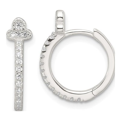 Sterling Silver 17mm CZ Huggie Hoop Earrings