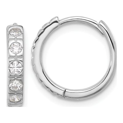 Sterling Silver 14mm CZ Huggie Hoop Earrings
