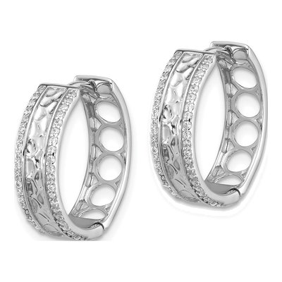 Sterling Silver 19mm CZ Hammered Huggie Hoop Earrings – view 3