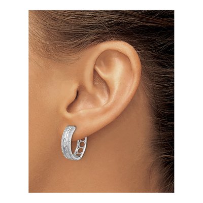 Sterling Silver 19mm CZ Hammered Huggie Hoop Earrings – view 4