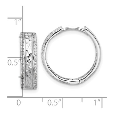 Sterling Silver 19mm CZ Hammered Huggie Hoop Earrings – view 5