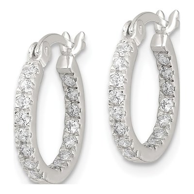 Sterling Silver 16mm CZ Inside-Out Round Hoop Earrings – view 3