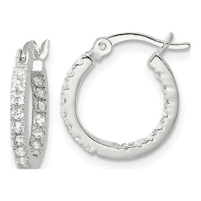 Sterling Silver 16mm CZ Inside-Out Round Hoop Earrings