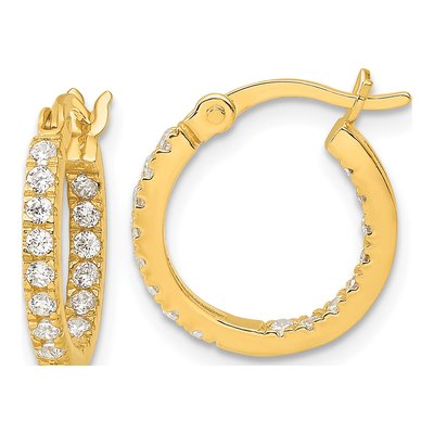 Gold-Plated Sterling Silver 16mm CZ Inside-Out Hoop Earrings