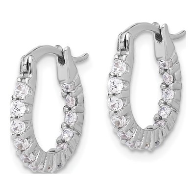 Sterling Silver 15mm CZ Inside-Out Hoop Earrings – view 3