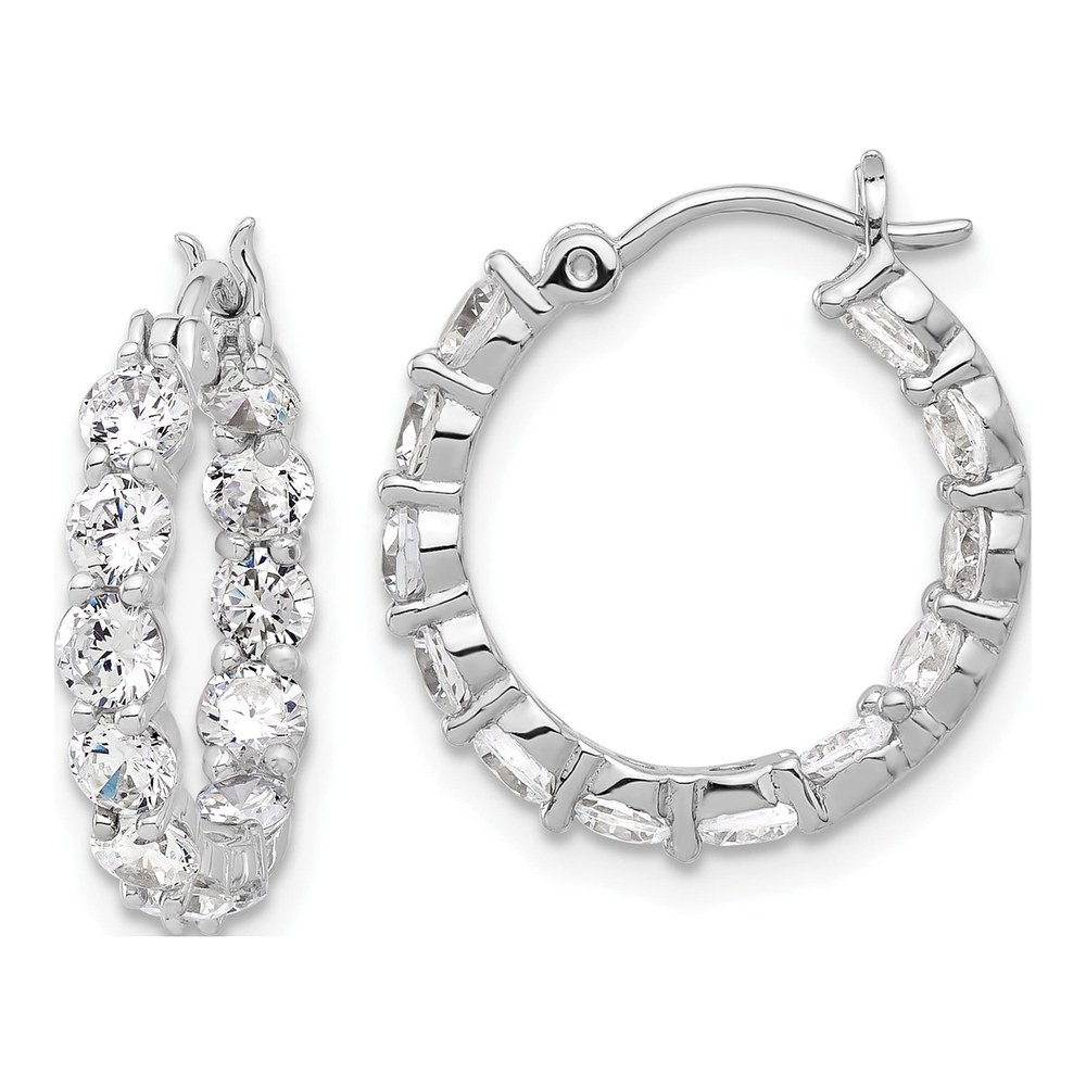 Sterling Silver 18mm CZ Inside-Out Hoop Earrings