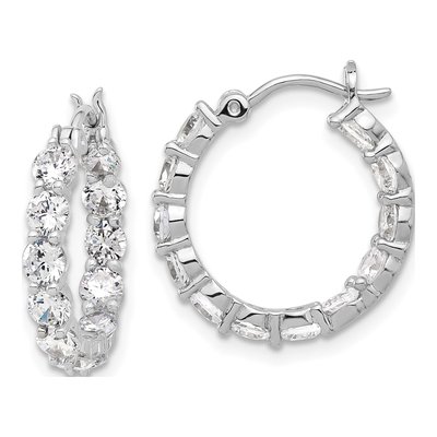Sterling Silver 18mm CZ Inside-Out Hoop Earrings