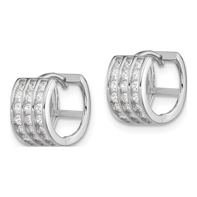 Sterling Silver 10mm CZ 3-Row Huggie Hoop Earrings – view 3
