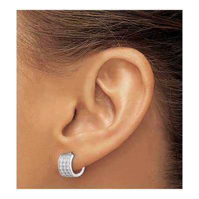 Sterling Silver 10mm CZ 3-Row Huggie Hoop Earrings – view 4