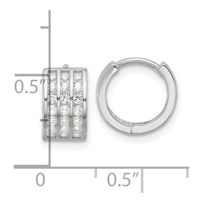 Sterling Silver 10mm CZ 3-Row Huggie Hoop Earrings – view 5