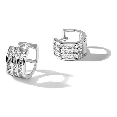 Sterling Silver 10mm CZ 3-Row Huggie Hoop Earrings – view 6