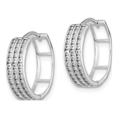 Sterling Silver 16mm CZ 3-Row Huggie Hoop Earrings – view 3