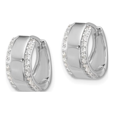 Sterling Silver 12mm CZ Edged Huggie Hoop Earrings – view 3