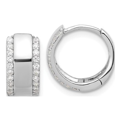 Sterling Silver 12mm CZ Edged Huggie Hoop Earrings