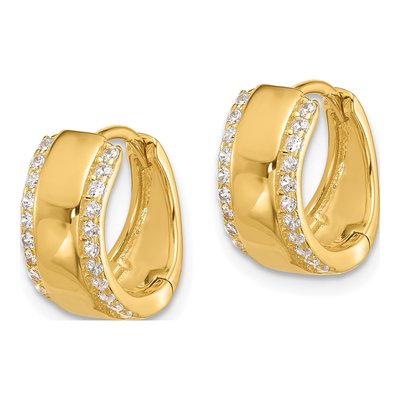 Sterling Silver Gold-Tone CZ Hinged Hoop Earrings – view 3