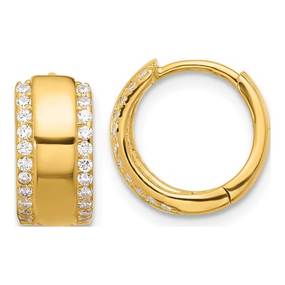 Gold-Plated Sterling Silver 12mm CZ Huggie Hoop Earrings