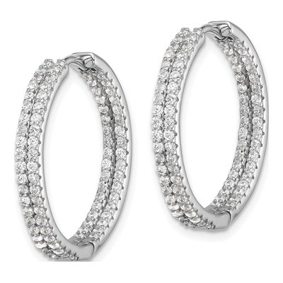 Sterling Silver 25mm CZ Double Row In-Out Huggie Hoop Earrings – view 3