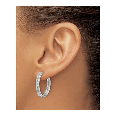 Sterling Silver 25mm CZ Double Row In-Out Huggie Hoop Earrings – view 4