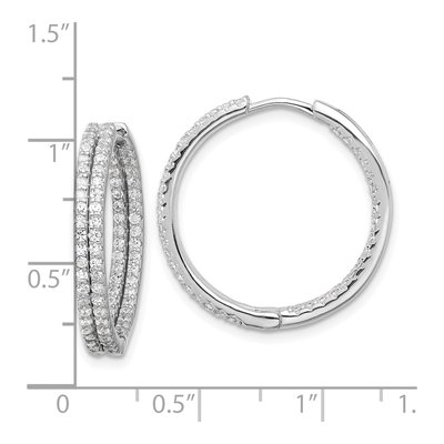 Sterling Silver 25mm CZ Double Row In-Out Huggie Hoop Earrings – view 5
