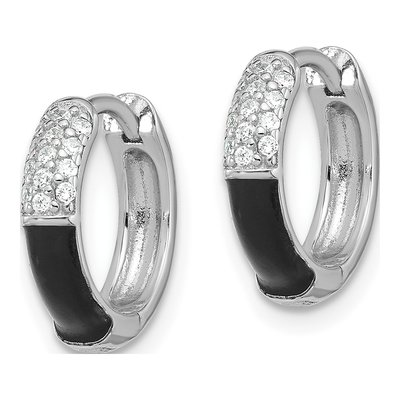 Sterling Silver 13mm CZ Enamel Huggie Hoop Earrings – view 3