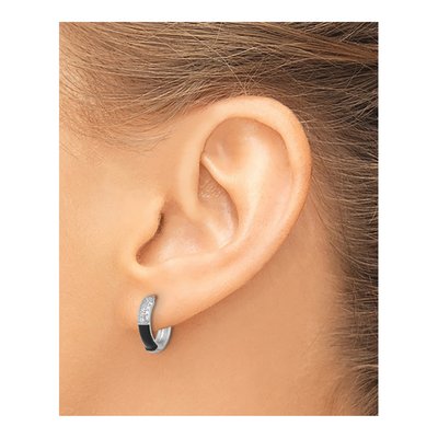 Sterling Silver 13mm CZ Enamel Huggie Hoop Earrings – view 4