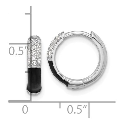 Sterling Silver 13mm CZ Enamel Huggie Hoop Earrings – view 5