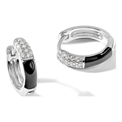 Sterling Silver 13mm CZ Enamel Huggie Hoop Earrings – view 6