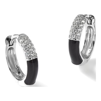 Sterling Silver 13mm CZ Enamel Huggie Hoop Earrings – view 7