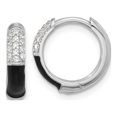 Sterling Silver 13mm CZ Enamel Huggie Hoop Earrings