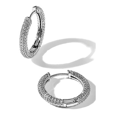 Sterling Silver 19mm CZ Pave Huggie Hoop Earrings – view 6