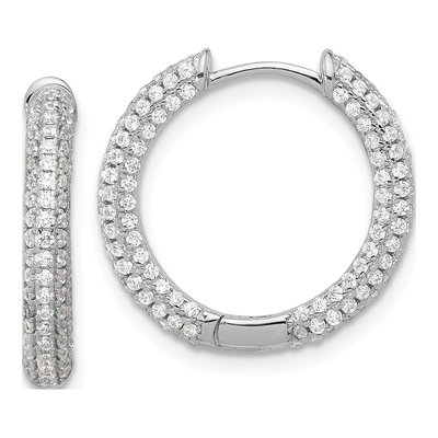 Sterling Silver 19mm CZ Pave Huggie Hoop Earrings