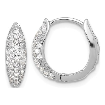 Sterling Silver 15mm CZ Pave Huggie Hoop Earrings