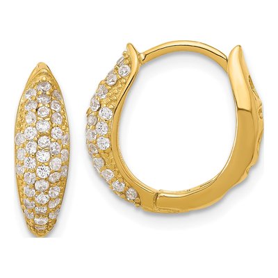 Gold-Plated Sterling Silver 15mm CZ Pave Huggie Hoop Earrings