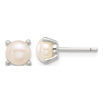 Sterling Silver 6mm Semi-round Freshwater Cultured Pearl Stud Earrings