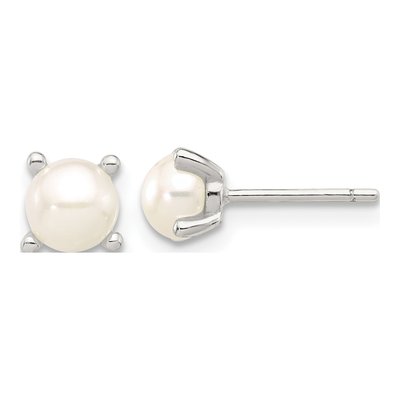 Sterling Silver 5mm Semi-round Freshwater Cultured Pearl Stud Earrings